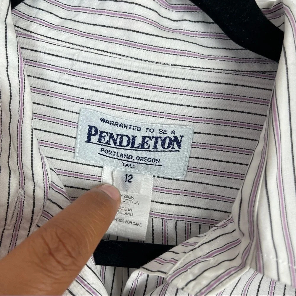 Pendleton Striped Button Down Shirt Sz 12 Tall - image 4